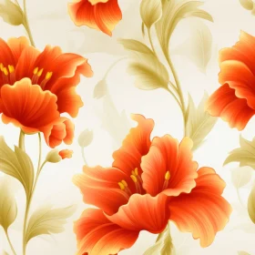 Orange Hibiscus Floral Pattern on Beige Background