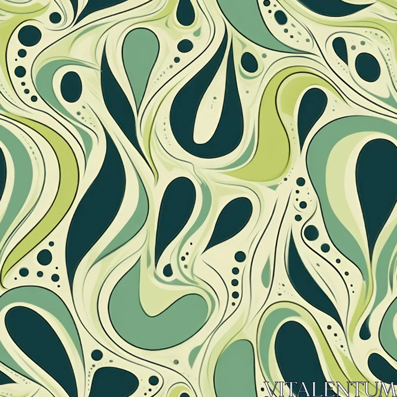Retro 70s Organic Shapes Pattern in Green and Cream AI Image