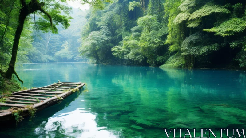 Serene River Landscape in Lush Green Forest AI Image