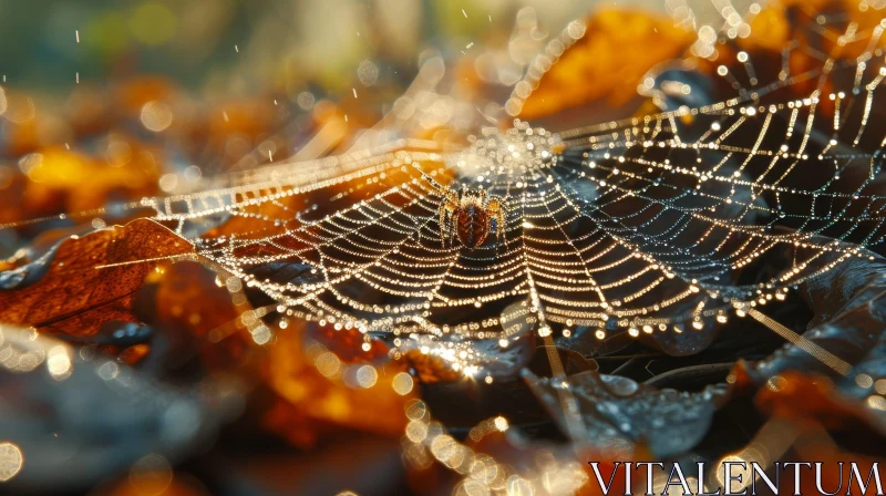 Spider Web and Dew in Sunlight AI Image