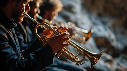 Captivating Image of Three Musicians Playing Trumpets