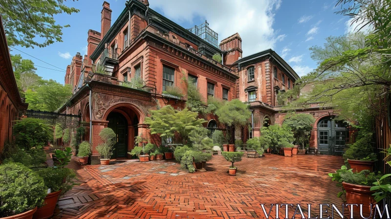 AI ART Captivating Mansion with Red Bricks and Green Courtyard