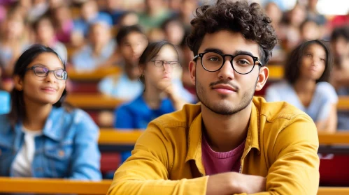 Confident Male College Student in Lecture Hall