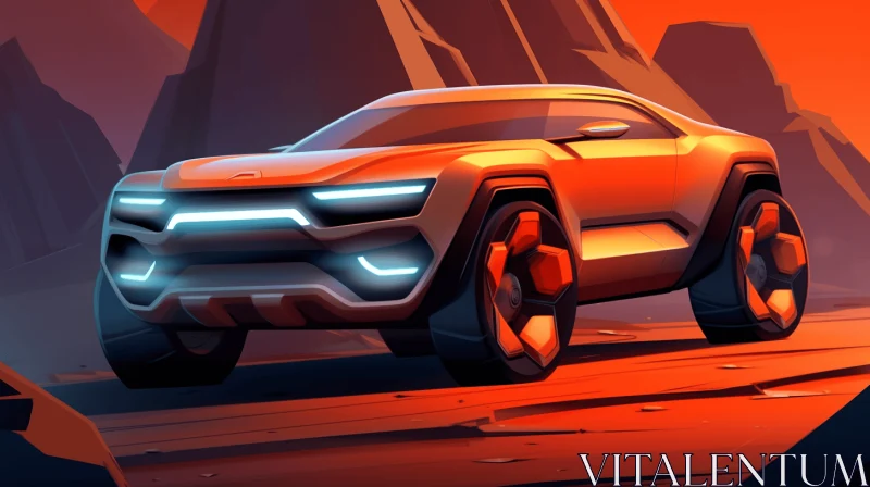 Energetic Orange SUV Driving Across the Desert | Neon Color Palette AI Image