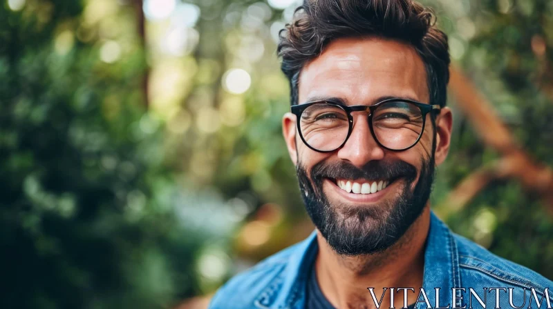 Joyful Portrait of a Man with Short Brown Hair and a Beard AI Image