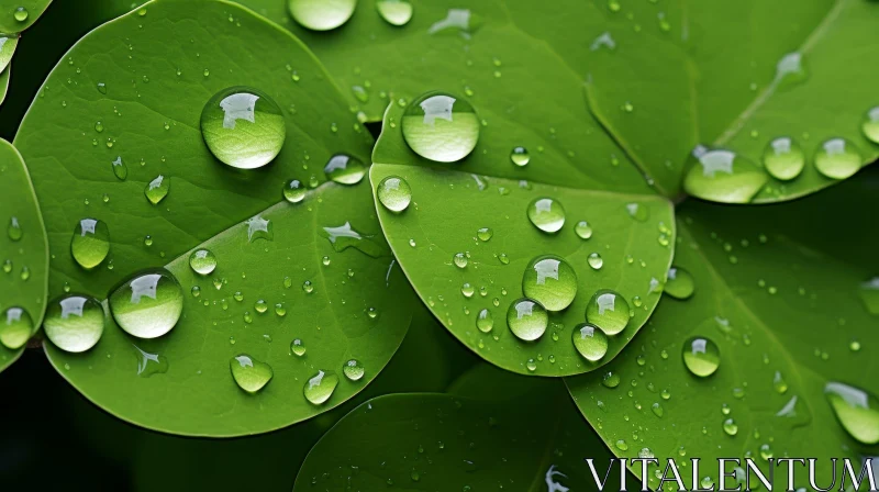 AI ART Macro Water Drops on Green Leaves