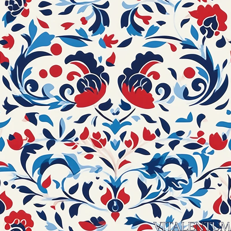 AI ART Red and Blue Floral Pattern on White Background