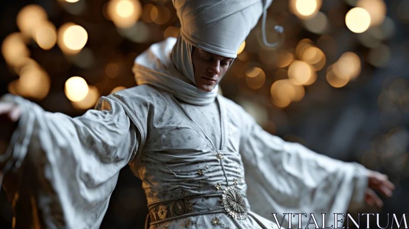 Serene Beauty: Captivating Portrait of a Young Man in a White and Gold Costume AI Image