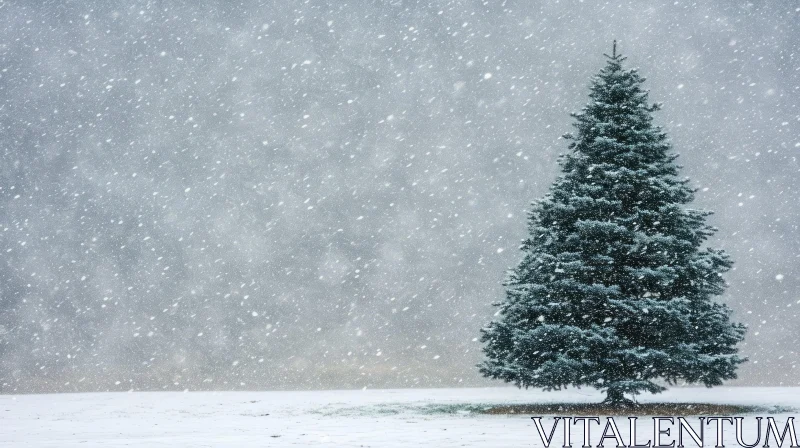 Snowy Field Fir Tree - Peaceful Nature Scene AI Image
