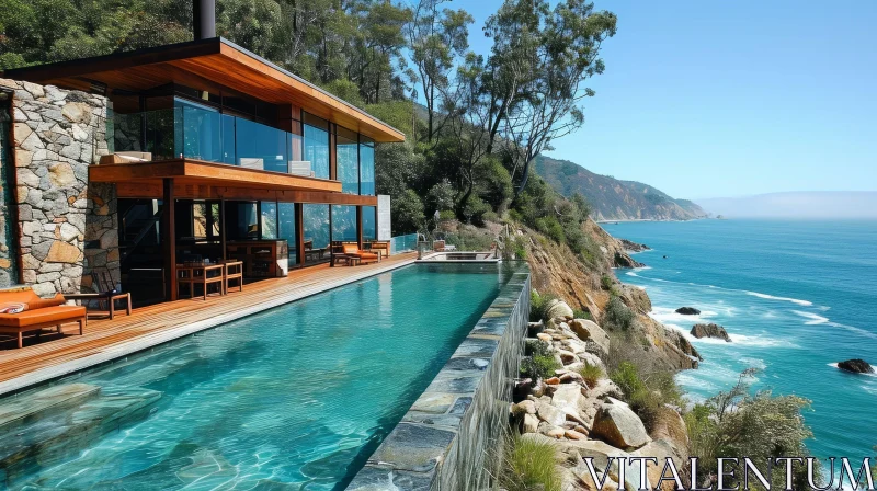 Stunning Cliffside Modern House with Infinity Pool and Ocean View AI Image