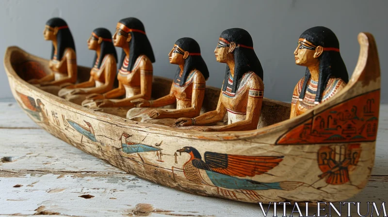 AI ART Ancient Egyptian Funerary Boat with Female Figures