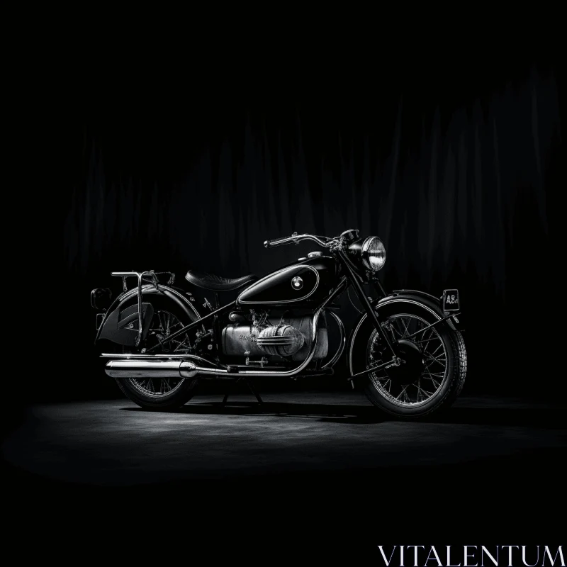 Black Matte Motorcycle in Dimly Lit Room | Bold Chromaticity AI Image