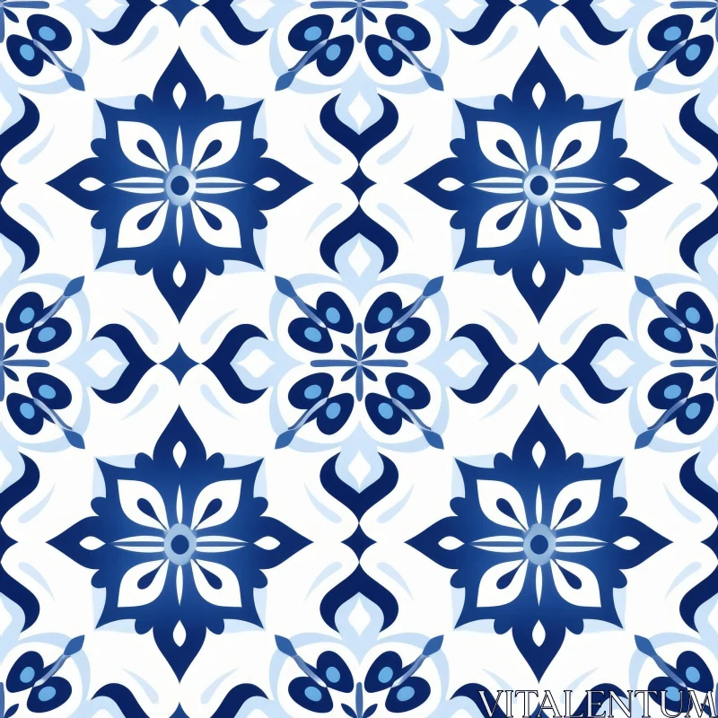 Blue and White Floral Tile Pattern - Traditional Design AI Image