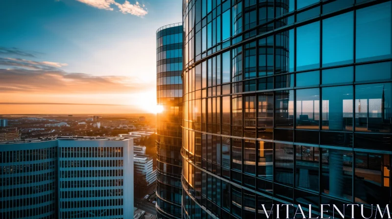 Captivating Glass Skyscraper at Sunset in a Vibrant City AI Image