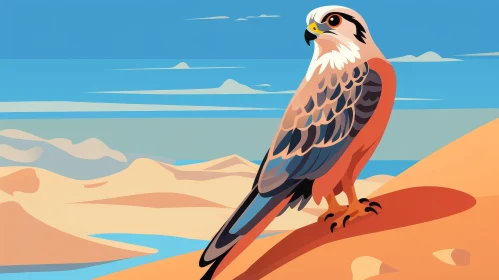 Falcon Illustration in Desert | Nature Artwork