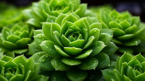 Green Succulent Plant Close-Up with Water Droplets