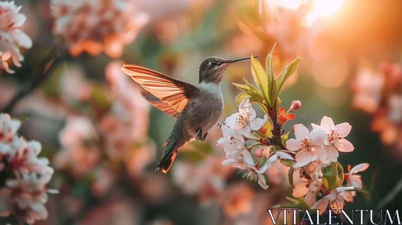 AI ART Hummingbird in Flight Among Flowers