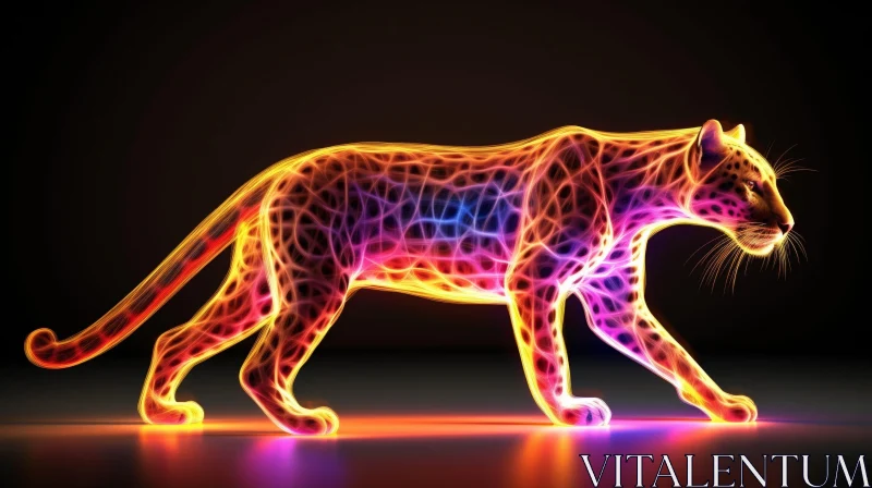 Neon Jaguar Digital Painting AI Image