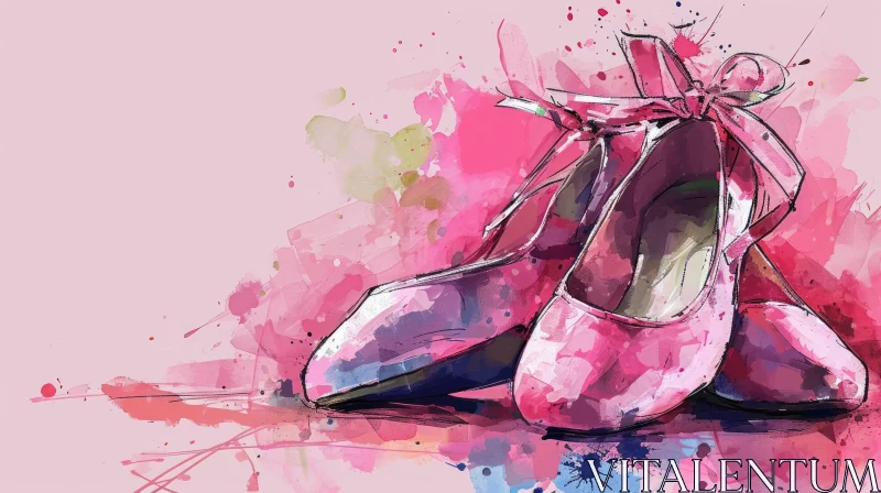 Pink Ballet Flats Watercolor Painting AI Image
