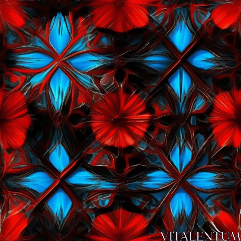 Red and Blue Intricate Kaleidoscope Pattern AI Image
