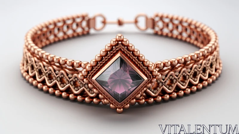 AI ART Rose Gold Bracelet with Pink Gemstone and Diamonds