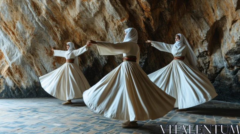 Sacred Sufi Dance: Enchanting Whirling Women in a Mysterious Cave AI Image