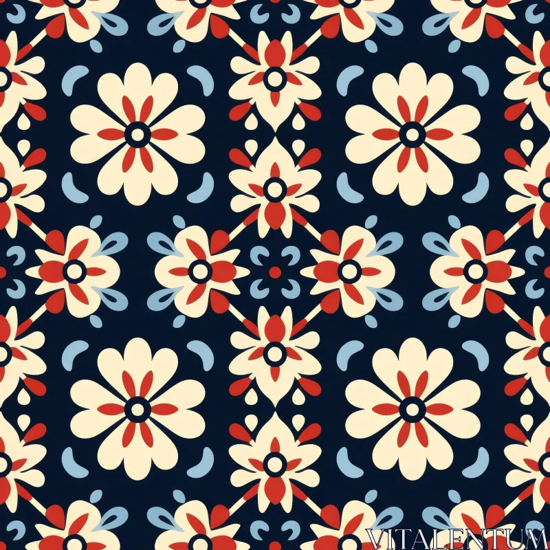 Stylized Floral Pattern on Dark Blue Background AI Image