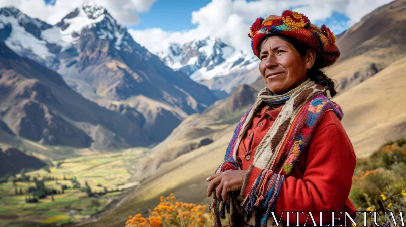 Traditional Peruvian Woman in the Andes Mountains AI Image