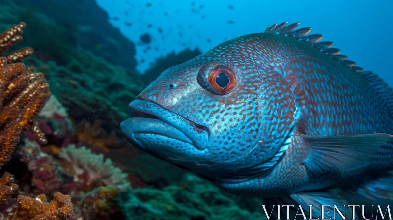 Blue Coral Grouper Fish in Colorful Coral Reef AI Image