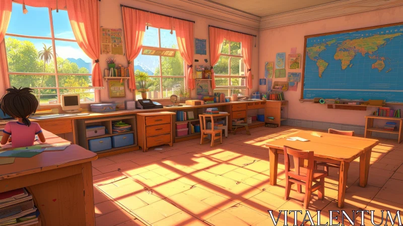 Brightly Lit Classroom in a School AI Image