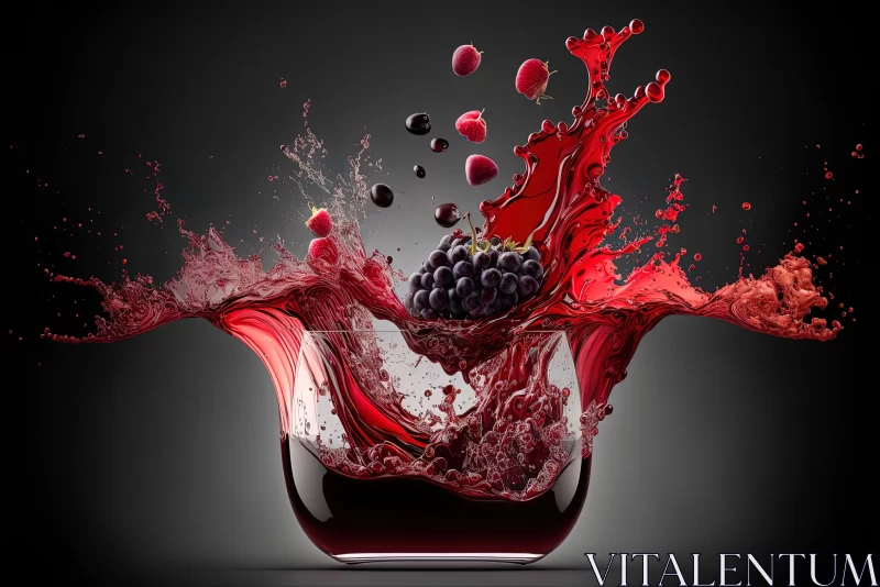 Captivating Red Wine Splash with Berries in Glass - Stunning 3D Image AI Image