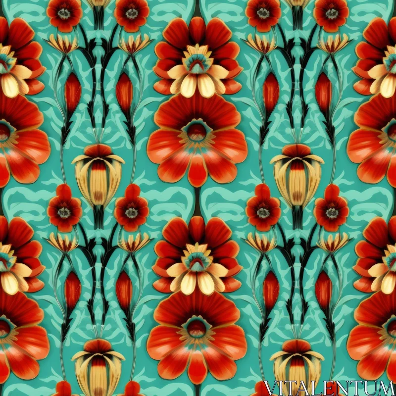 Elegant Vintage Floral Pattern on Blue Background AI Image