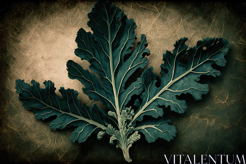 Enigmatic Kale Leaves on Brown Surface | Dark Matter Art AI Image