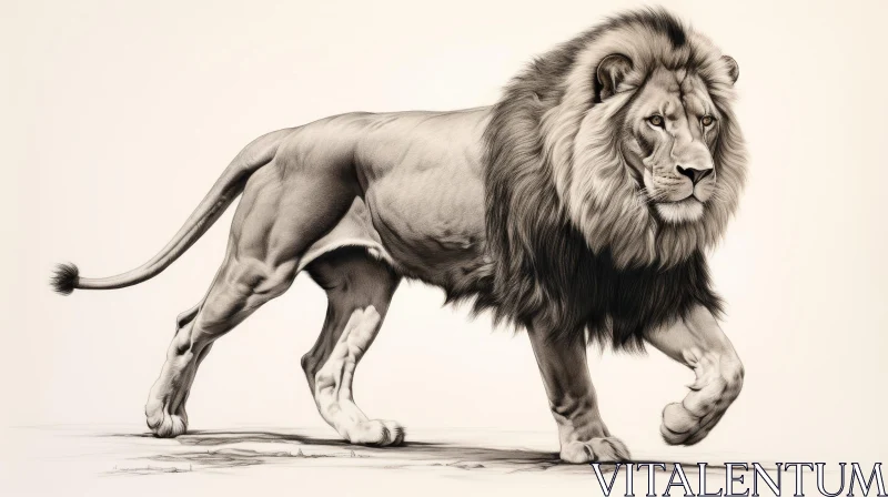 Majestic Lion Drawing - Black and White Wildlife Art AI Image
