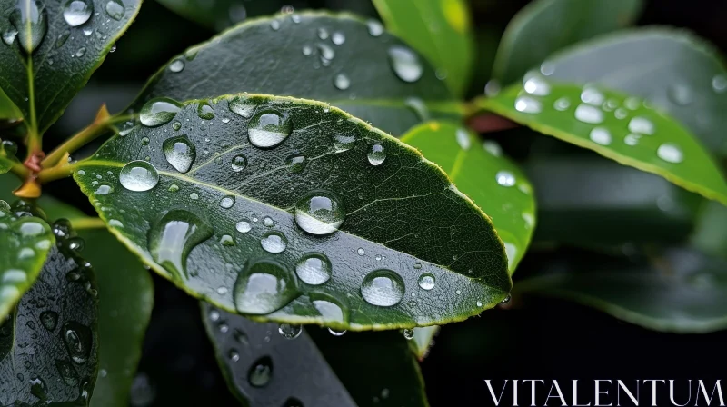 Raindrops on Green Leaf - Nature Macro Photography AI Image