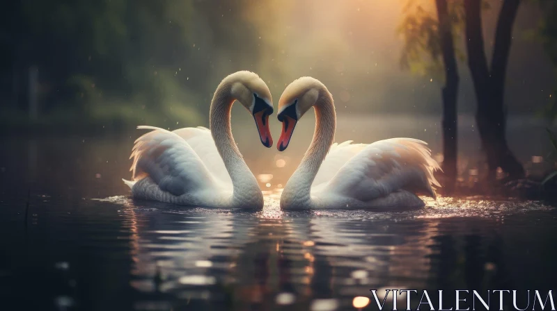 AI ART Swan Love: Romantic Nature Scene