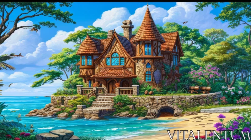 Tranquil House by the Sea: A Captivating Landscape AI Image