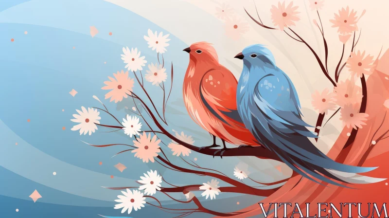 AI ART Birds on Branch Vector Illustration