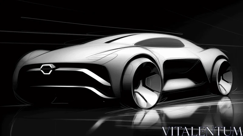 Bold and Dynamic Concept Car Sketch in Black and White AI Image