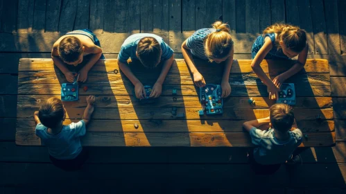 Captivating Image of Children Playing Board Games at Wooden Table