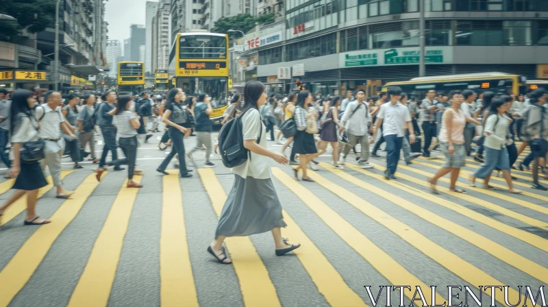 AI ART Chaotic Energy at a Busy Pedestrian Crossing in Hong Kong