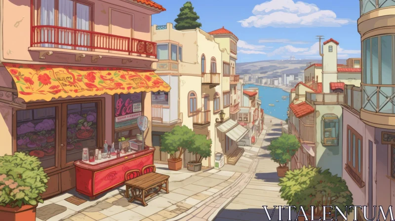Charming Small Town Street with Adobe Buildings AI Image