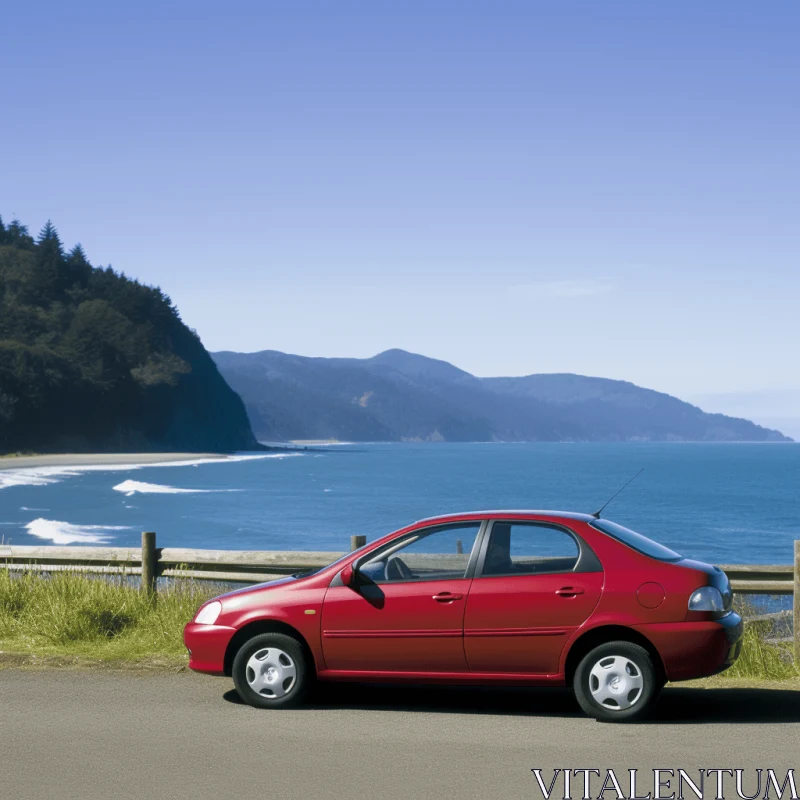 AI ART Coastal Scenery: Captivating Image of a Small Car on the Main Road