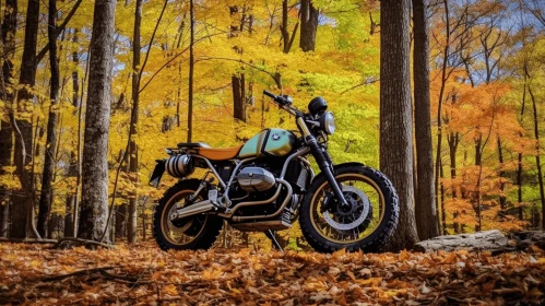 Enchanting Motorcycle in the Woods during Fall | Nature Art