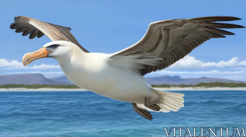 Graceful Bird Gliding Over Ocean AI Image