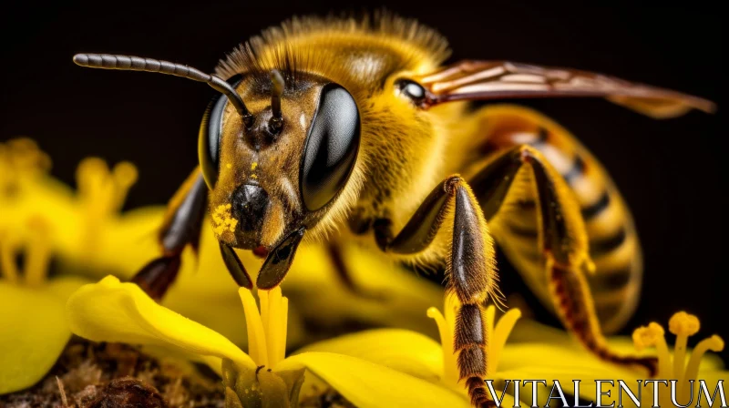 Honeybee Pollinating Yellow Flower - Macro Nature Photography AI Image
