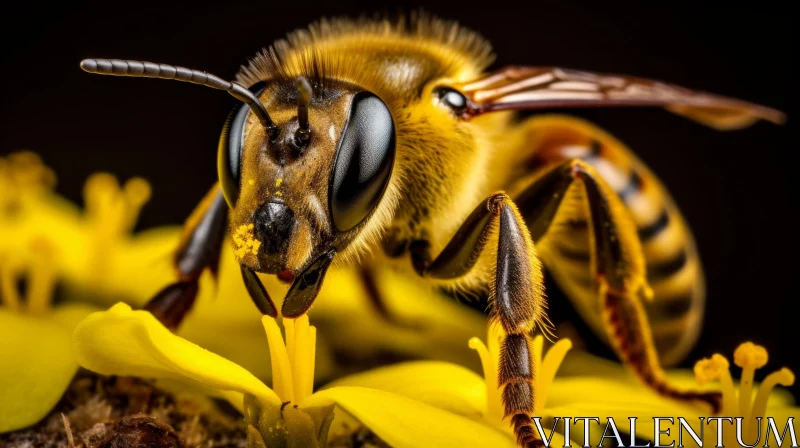 Honeybee Pollinating Yellow Flower - Macro Nature Photography