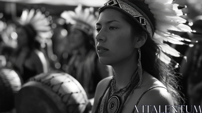 Native American Woman in Traditional Headdress | Pensive Expression AI Image