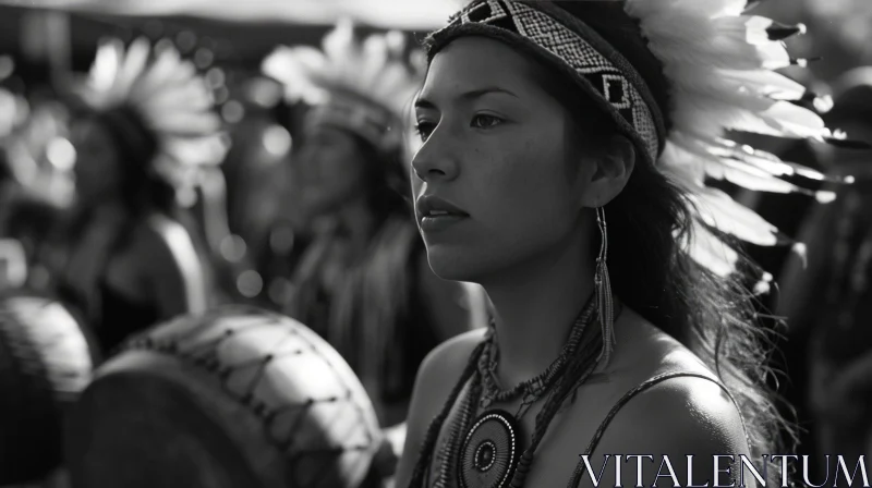 Native American Woman in Traditional Headdress | Pensive Expression