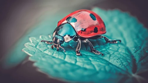Red Ladybug on Green Leaf - Nature Close-up